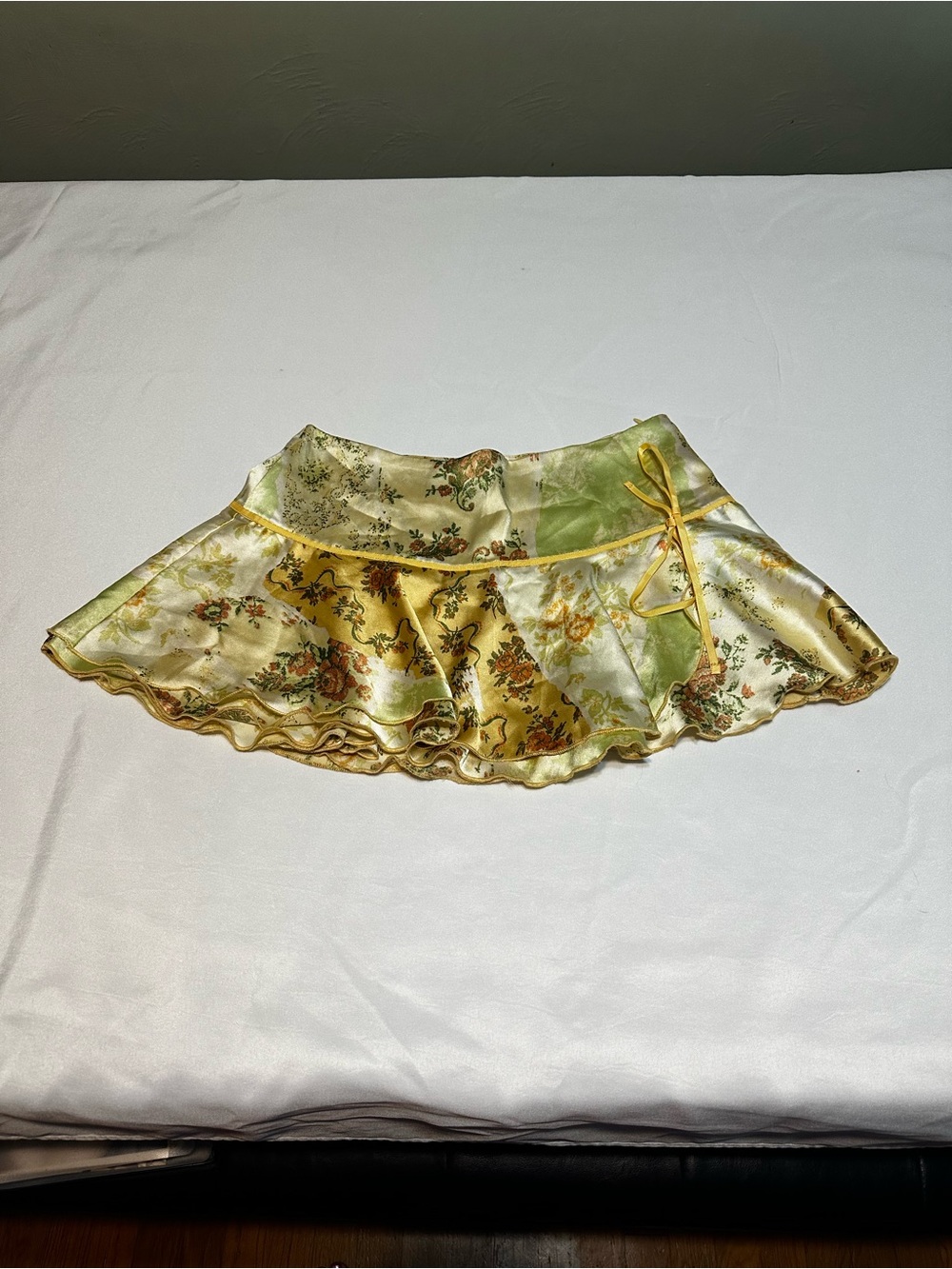 Kimchi Blue Yellow and Light Green Floral Satin Circle Skirt